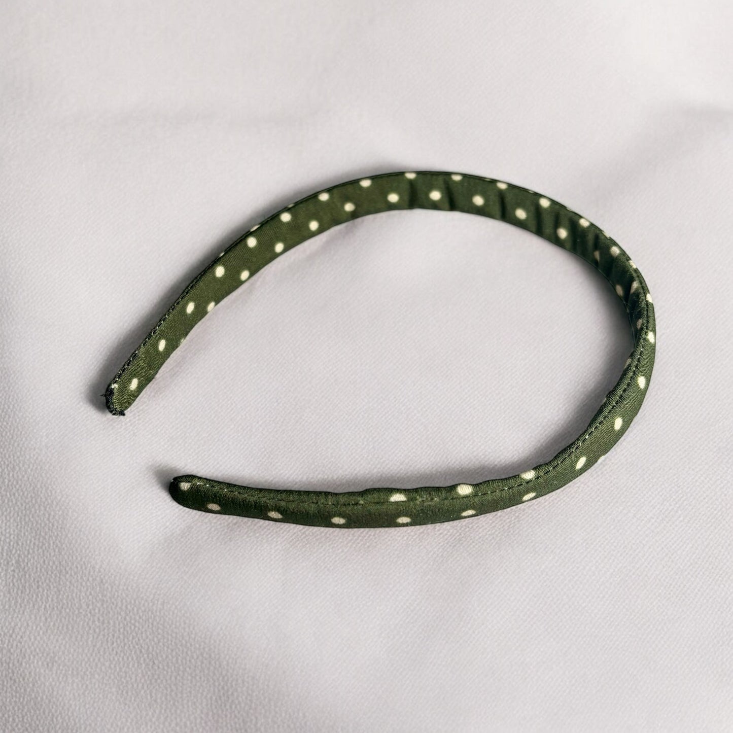 Handmade Olive Polka Dot Headband