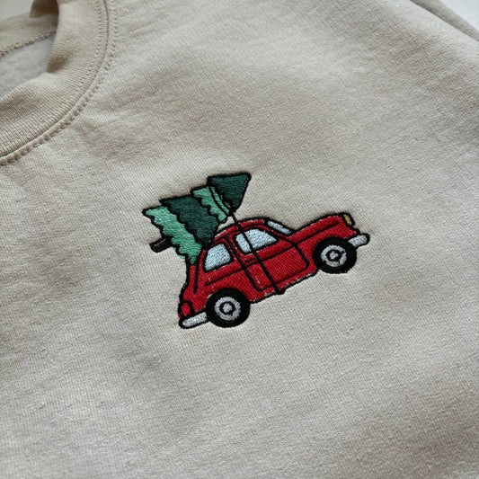 Vintage Car Christmas Tree Crewneck Sweatshirt